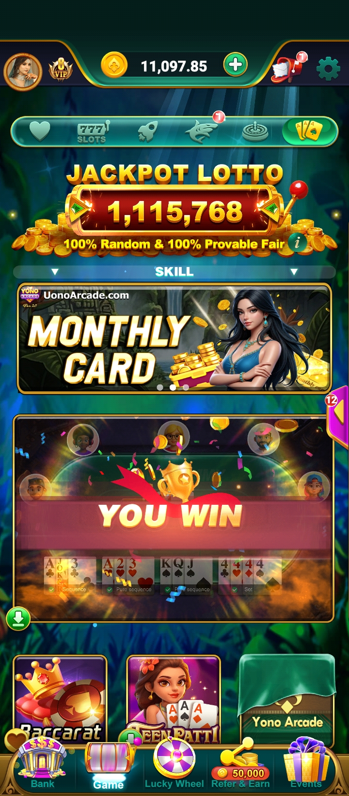 Card Games inside Yono Arcade